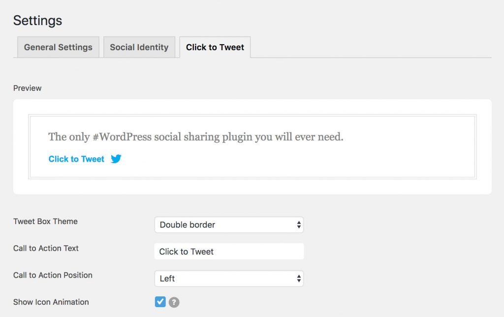 social pug click to tweet settings page